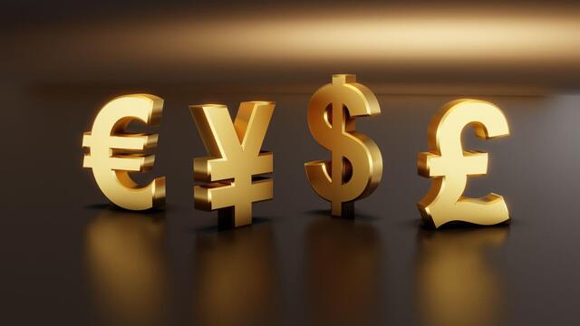 Oro vs Moneta legale Le principali monete legali del mondo euro dollaro yen e sterlina britannica placcate in oro