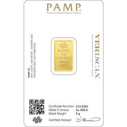 Kaufen Sie 5 Gramm FeinGoldbarren Lady Fortuna - PAMP Swiss - Veriscan - Back