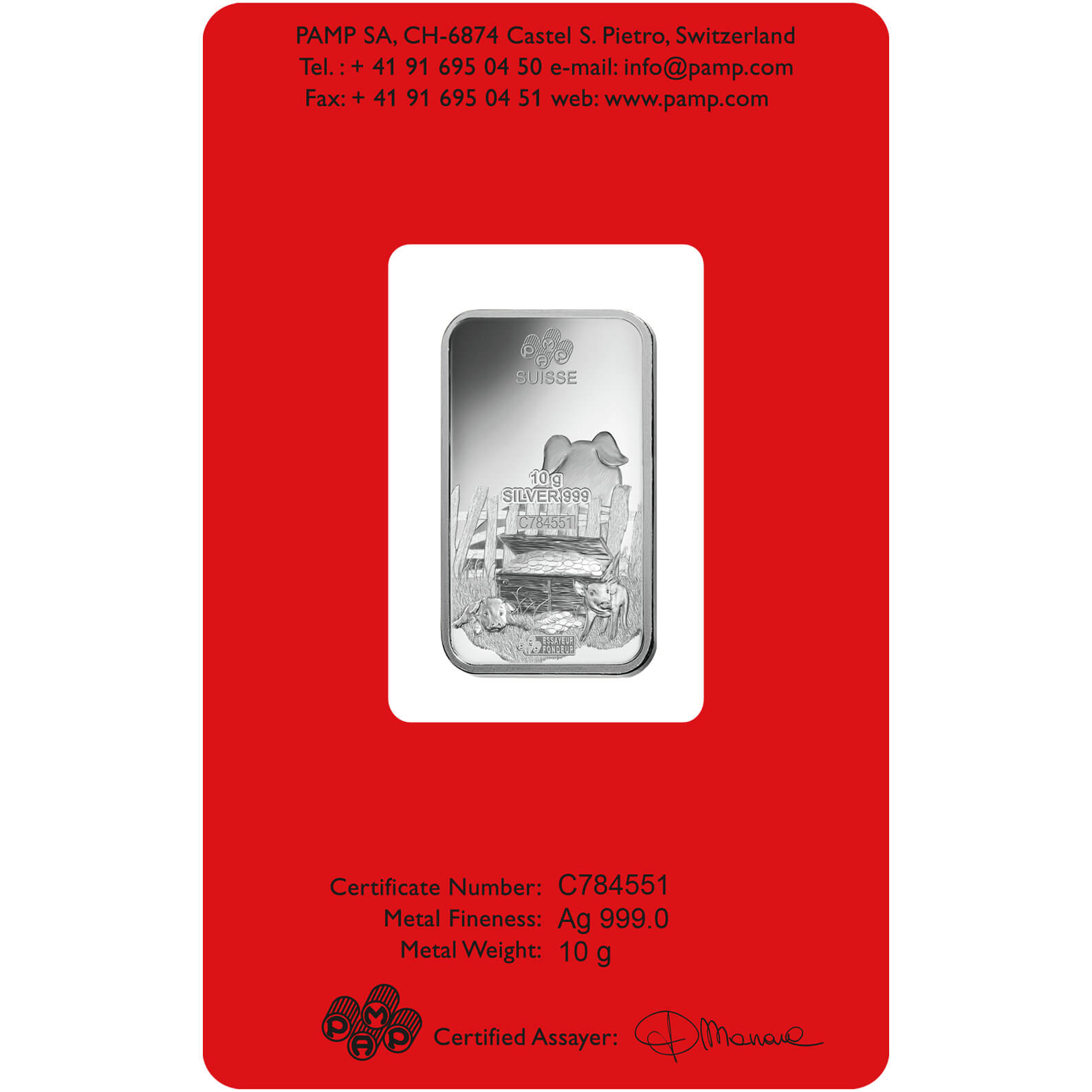 10 gram Silver Bar - PAMP Suisse Lunar Pig 10 gram Silver Bar - PAMP Suisse Lunar Pig