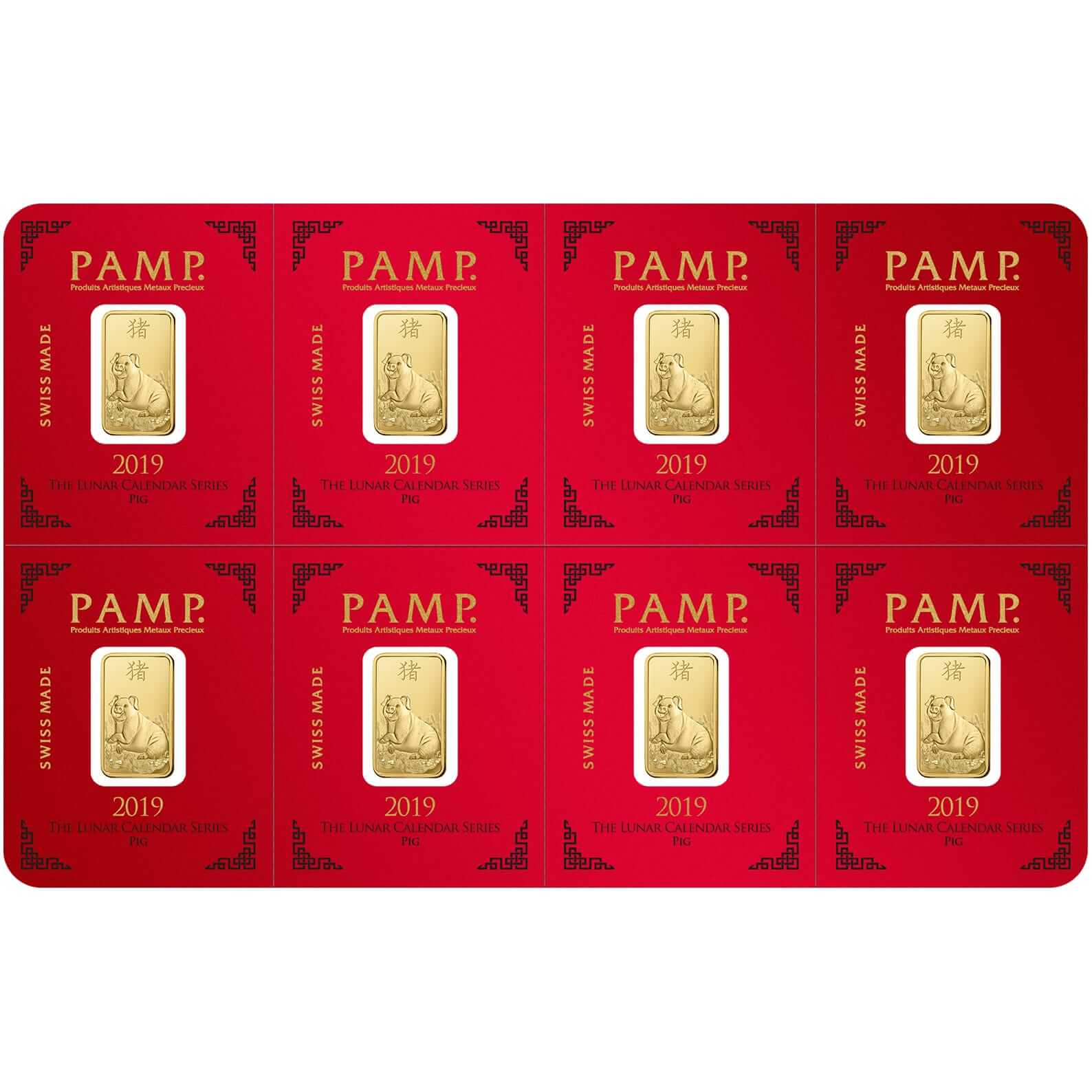 8 x 1 gram Gold Bar PAMP Suisse Lunar Pig 8 x 1 gram Gold Bar PAMP Suisse Lunar Pig