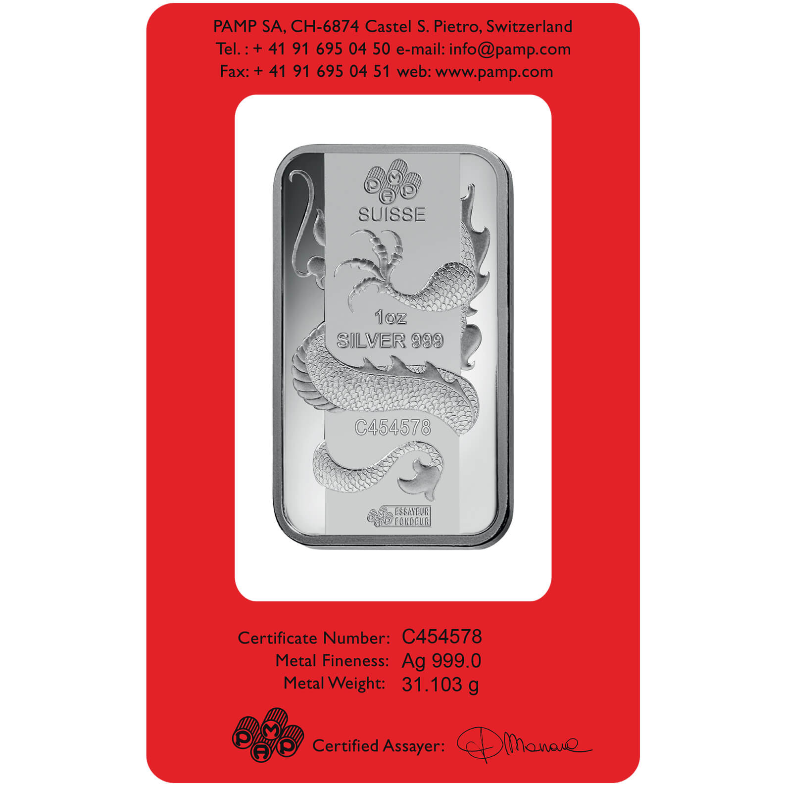 1 oz Silver Bar - PAMP Suisse Lunar Dragon 1 oz Silver Bar - PAMP Suisse Lunar Dragon