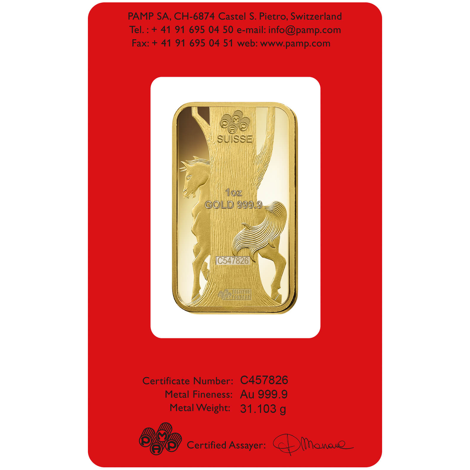 1 oz Gold Bar - PAMP Suisse Lunar Horse 1 oz Gold Bar - PAMP Suisse Lunar Horse