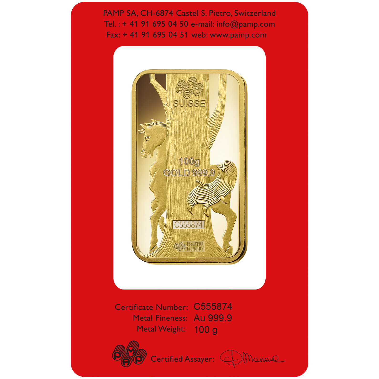 100 gram Gold Bar - PAMP Suisse Lunar Horse 100 gram Gold Bar - PAMP Suisse Lunar Horse