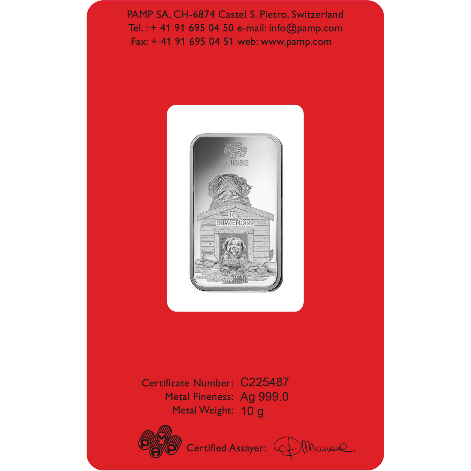 10 gram Silver Bar - PAMP Suisse Lunar Dog 10 gram Silver Bar - PAMP Suisse Lunar Dog