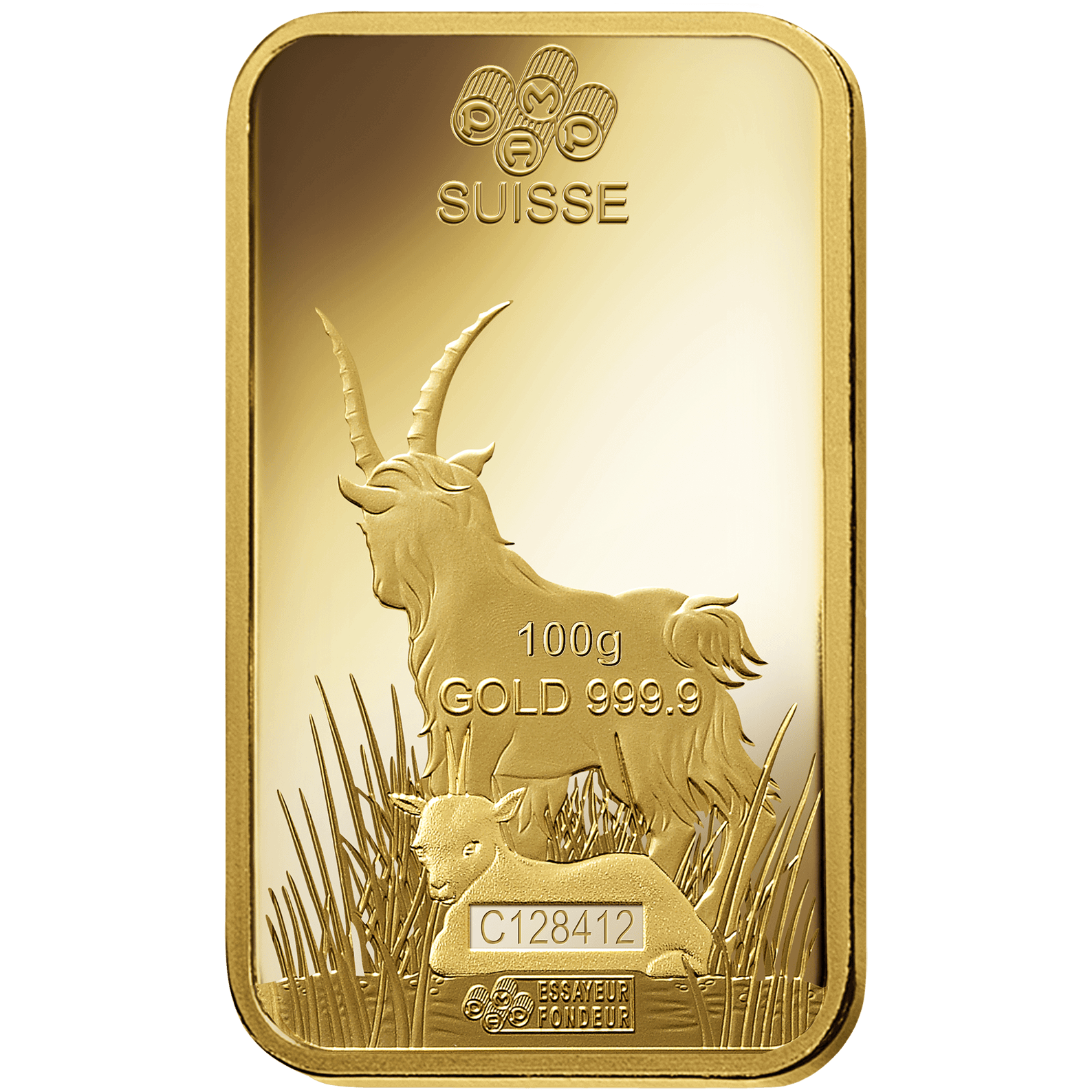 100 gram Gold Bar - PAMP Suisse Lunar Goat 100 gram Gold Bar - PAMP Suisse Lunar Goat