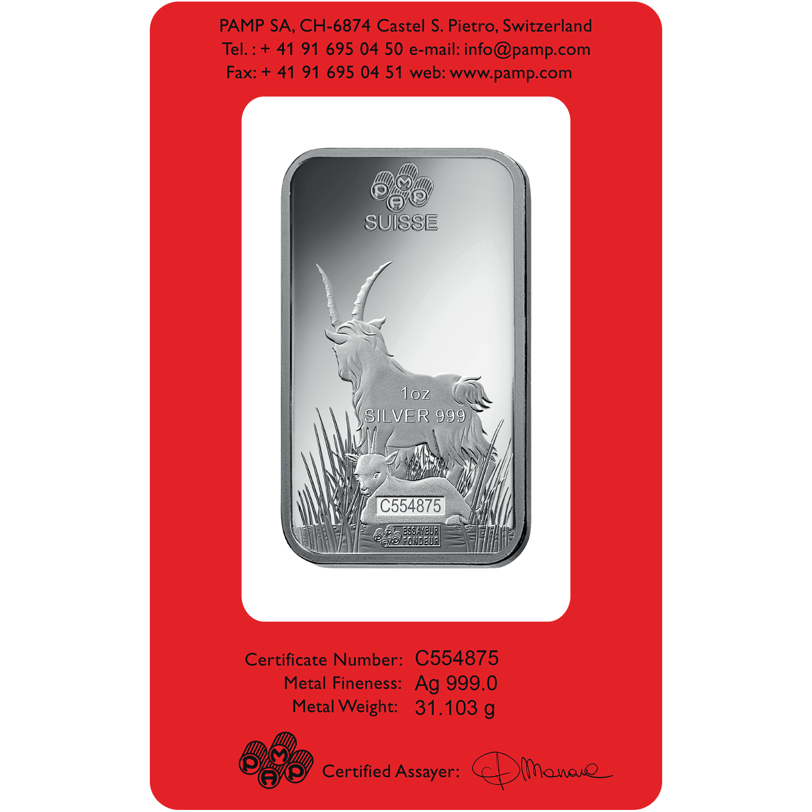 1 oz Silver Bar - PAMP Suisse Lunar Goat 1 oz Silver Bar - PAMP Suisse Lunar Goat