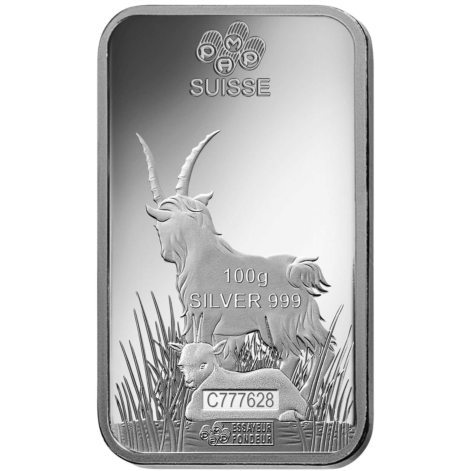 100 gram Silver Bar - PAMP Suisse Lunar Goat 100 gram Silver Bar - PAMP Suisse Lunar Goat