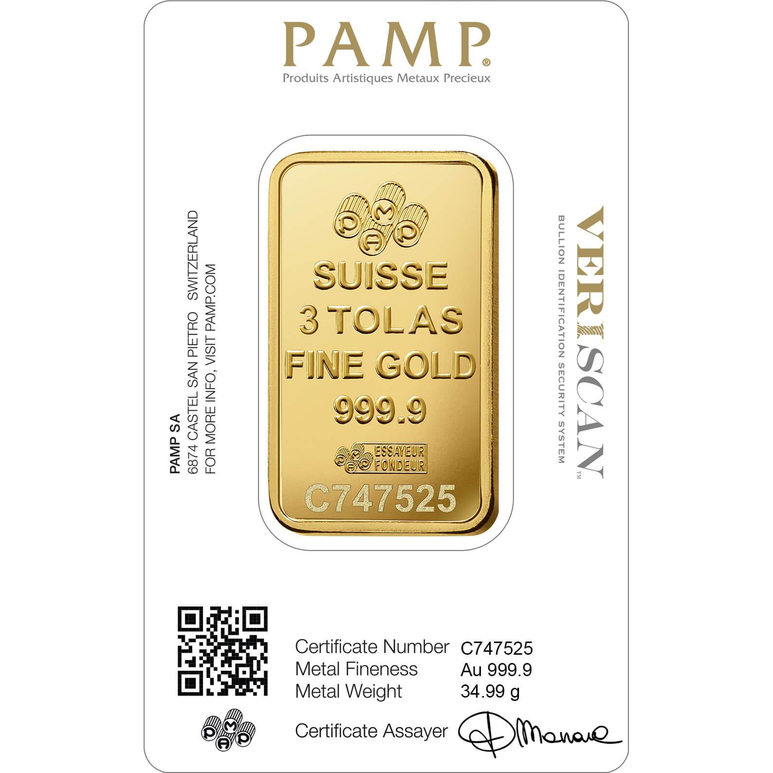 3 tolas Gold Bar - PAMP Suisse Lady Fortuna Veriscan 3 tolas Gold Bar - PAMP Suisse Lady Fortuna Veriscan