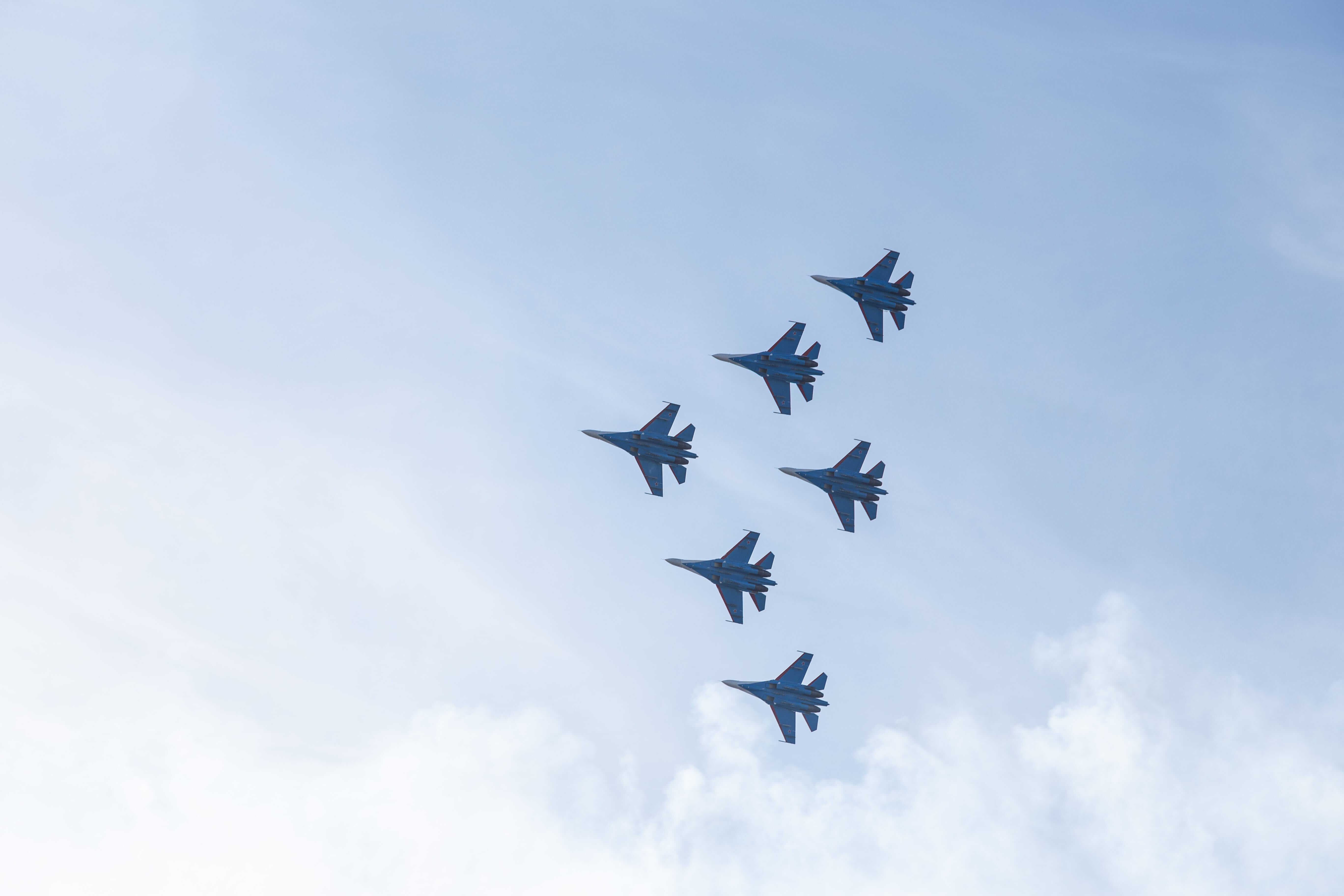 Russian jets crossing the blue sky