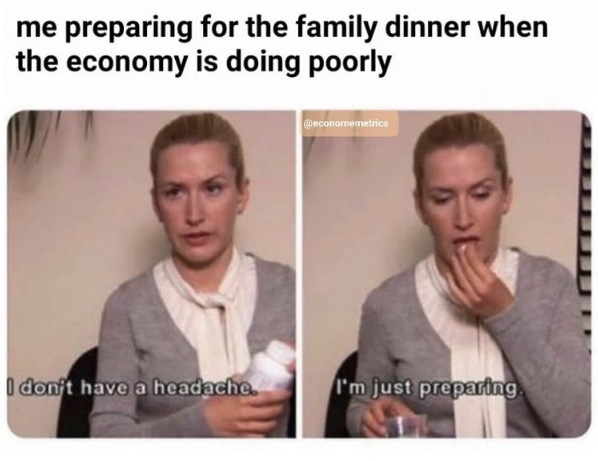 A meme mocking family members arguing over bad economy