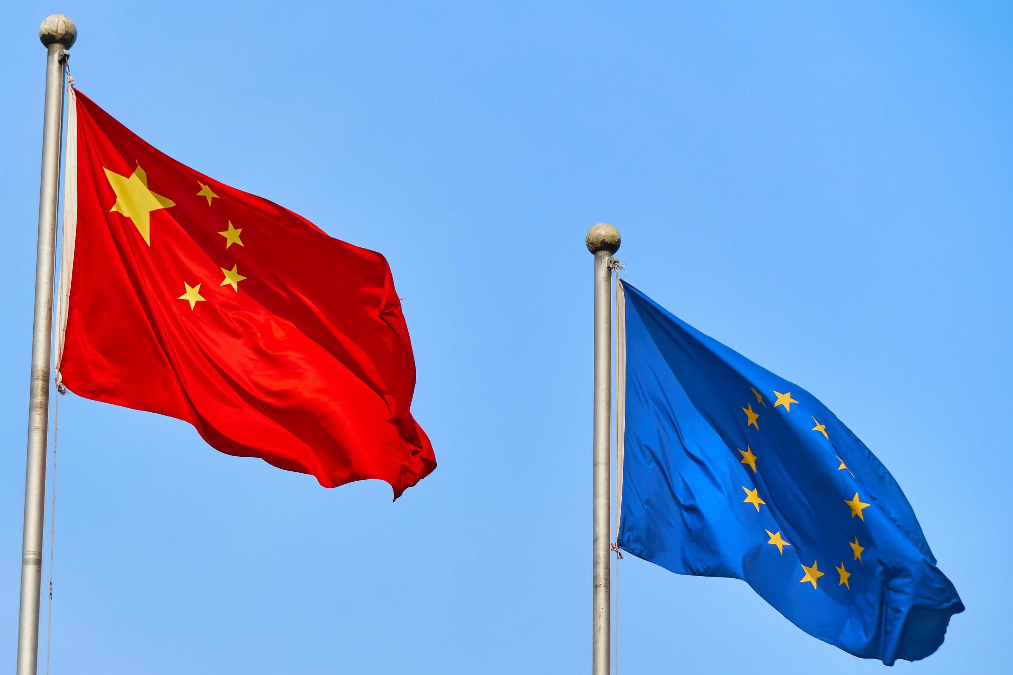 Flying Chinese and EU flags