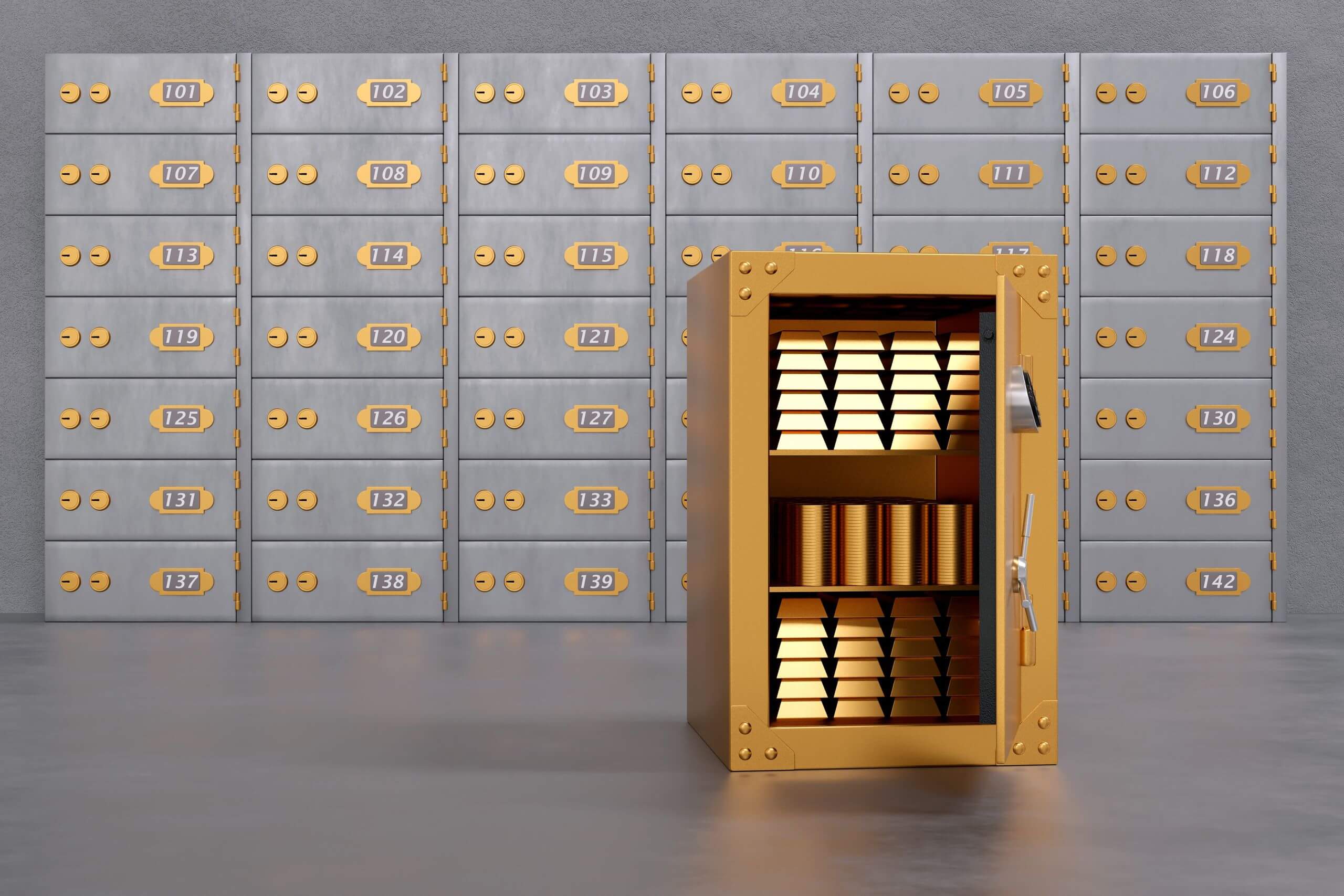 A safe deposit box filled with gold bars